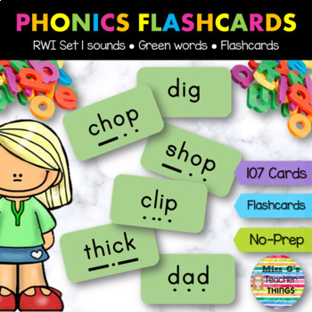 Preview of RWI Set 1 Green Word Flashcards for Phonics Mastery: Practice Decoding Sounds