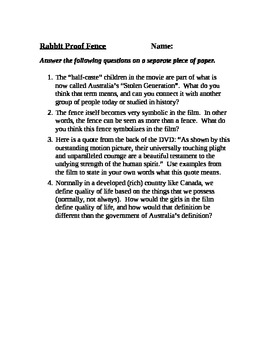 English Worksheet The Rabbit Proof Fence Fences Movie Fence Reading Comprehension Test