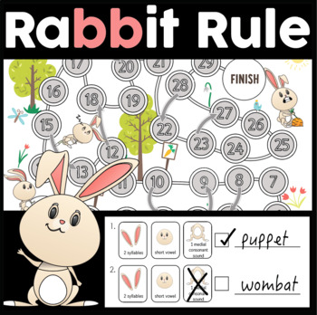 Preview of Rabbit Rule Spelling VC/CV (build a rabbit to spell words and board game)