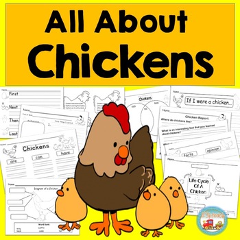 Preview of All About Chickens, Writing Activities, Graphic Organizers, Diagram, K, 1st, 2nd