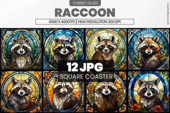 Preview of Raccoon Stained Glass Square Coaster