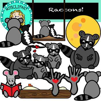 Preview of Raccoons Clipart (Color and B&W){MissClipArt}