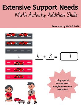 Preview of Race Car Addition Math Activity// WORKSHEET + COUNTING TOOLS