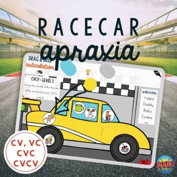 Preview of Race Car Apraxia Boom Cards™ & Printable Articulation Worksheets CVC and More