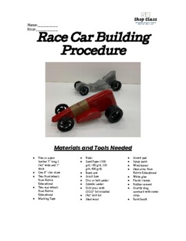 Preview of Race Car Building Procedure Middle School