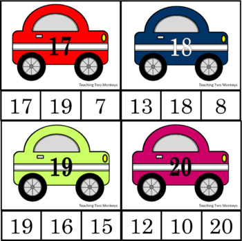 Race Car Clip Cards Numbers 1-20 by Teaching Two Monkeys | TpT