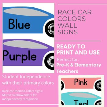 Preview of Race Car Color Signs - Classroom Decor - kindergarten & elementary decorations