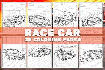 Race Car Coloring Pages for Kids, School Activity, Girls, Boys, Teens