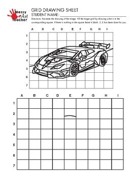 Car II Grid Drawing Worksheet for Middle/High Grades by Messy Art Teacher