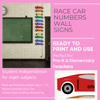 Preview of Race Car Number Signs - Classroom Decor pre-k thru elementary teachers