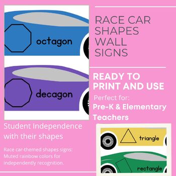 Preview of Race Car Shape Signs - Classroom Decor - geometry & math - elementary decoration