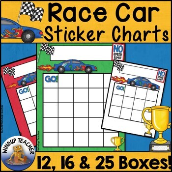 Race Car Sticker Charts - Incentive Reward Reproducibles in 12 16 25 ...