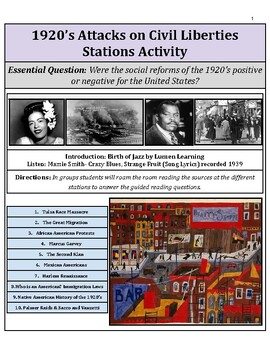Preview of 1920s Stations Activity: Tulsa Race Massacre, Great Migration, Marcus Garvey