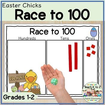 Preview of Race to 100 Place Value Game Grades 1-2 Easter Chicks Math Centers