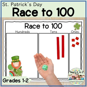 Preview of Race to 100 Place Value Game Grades 1-2 St. Patrick's Day Math Centers