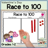 Race to 100 Place Value Game Grades 1-2 Valentine's Day Ma