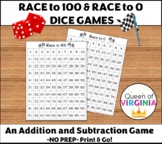 Race to 100 and Race to 0 Addition and Subtraction Dice Ga