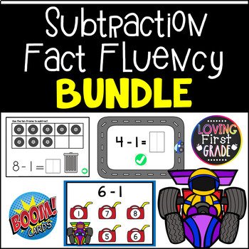 Preview of Subtraction Fact Fluency MEGA BUNDLE | Boom Cards BUNDLE | Digital Task Cards |
