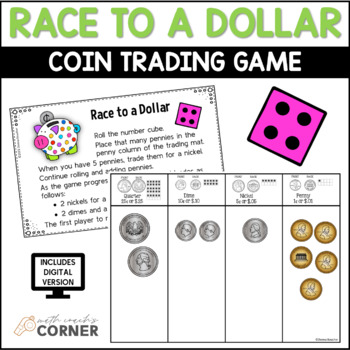 Preview of Race to a Dollar Money Game for Coin Trading and Coin Counting 1st & 2nd Grade