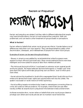 Preview of Racism vs. Prejudice
