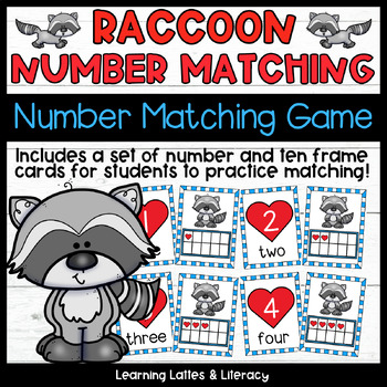 Preview of Racoon Back to School Kindergarten Number Matching Subitizing Ten Frame Game