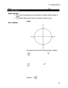 Preview of Radian Measure Notes