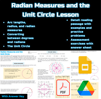 Preview of Radian Measures and the Unit Circle Lesson :Google Slides :Digital