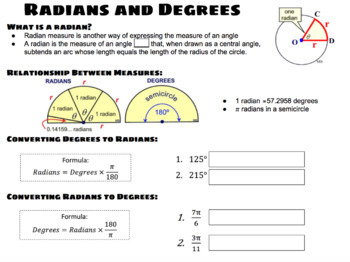 Preview of Radians & Degrees Notes - Interactive Google Slides