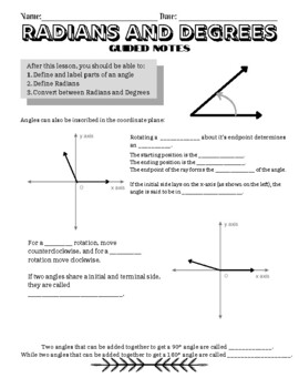 Preview of Radians, Degrees and Angles Guided Notes - Trigonometry