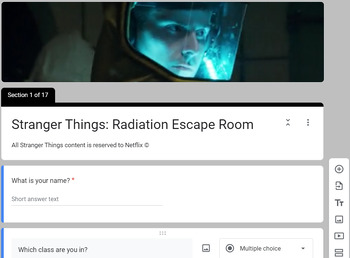 Preview of Radiation and Half Life Virtual Escape Room (Stranger Things Theme)