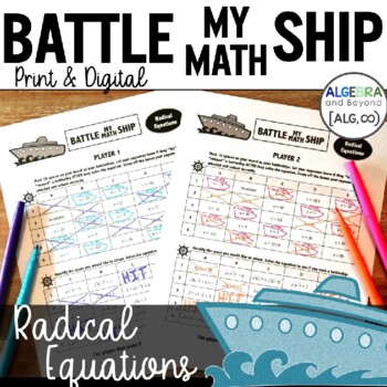 Preview of Solve Radical Equations | One Solution | Battle My Math Ship | Print and Digital
