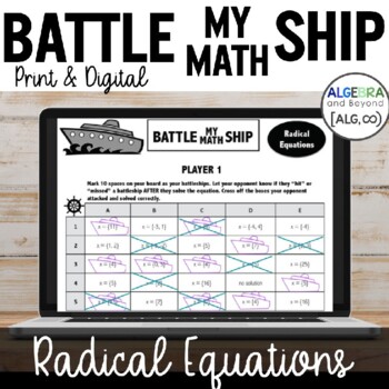 Preview of Solve Radical Equations Activity | Battle My Math Ship Game | Print and Digital