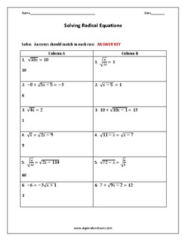 Solving Radical Equations Pair Share Worksheet By Algebra Funsheets