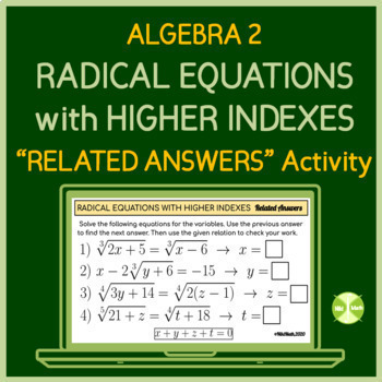 Preview of Radical Equations with Higher Indexes - "Related Answers" Activity