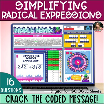 Preview of Radical Expressions Activity (Simplify, Add, Multiply) - Digital Crack the Code