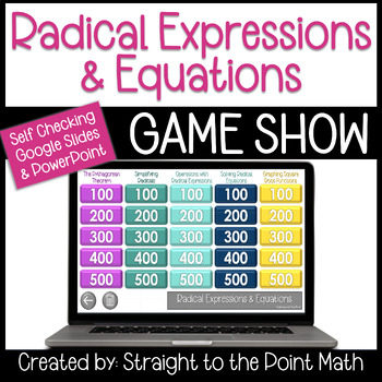 Preview of Radical Expressions & Equations | Jeopardy Game |  Google Slides & PowerPoint