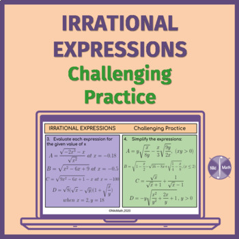 Preview of Radical Expressions (Irrational Expressions)- Challenging Practice (22 problems)