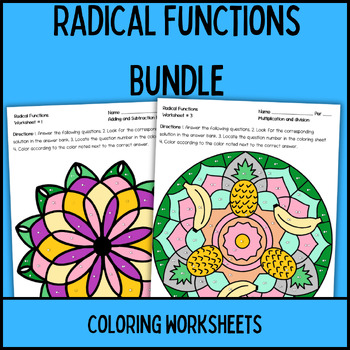 Preview of Radical Functions Coloring Sheet for homework, review algebra 1 activity