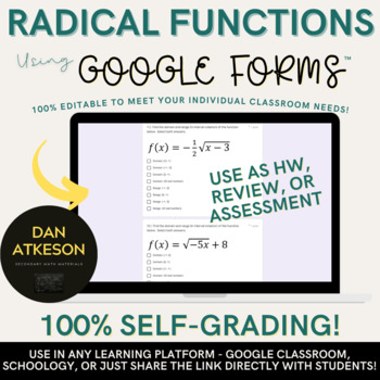 Preview of Radical Functions Google Forms™ ｜Algebra 2 Unit