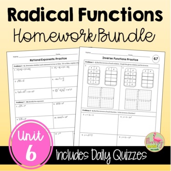 Preview of Radical Functions Homework (Algebra 2 - Unit 6)