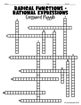 Radical Functions   Rational Exponents Algebra 2 Crossword Puzzle