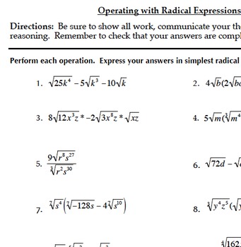 Preview of Radical Functions & Rational Exponents Bundle (Common Core Algebra II)