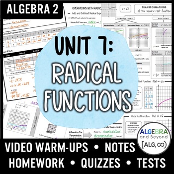 Preview of Radical Functions Unit - Guided Notes, Homework, Assessments - Algebra 2