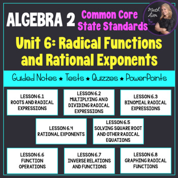 Preview of Radical Functions and Rational Exponents (Algebra 2 - Unit 6) | Math Lion