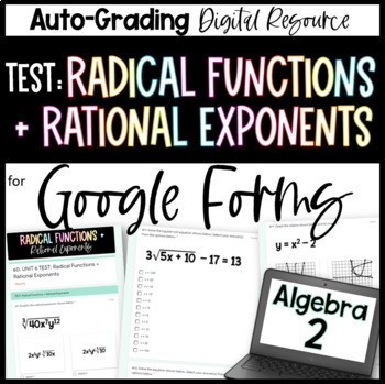 Preview of Radical Functions and Rational Exponents TEST - Algebra 2 Google Forms