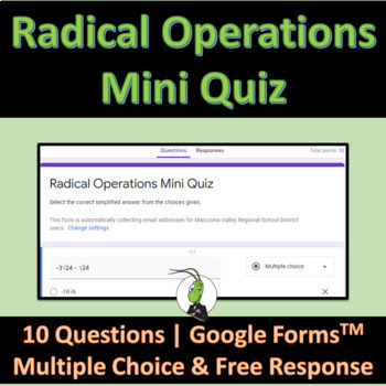 Preview of Radical Operations Mini Quiz for Google Forms | Algebra 1 and Geometry