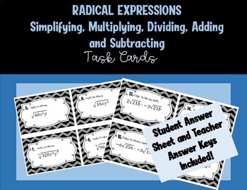 Preview of Radical - Simplifying, Multiplying, Dividing, Adding, Subtracting Task Cards