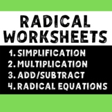 Radical Worksheets [Simplification, Multiplication, Additi