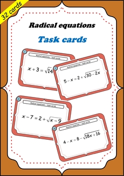 Preview of Radical equations – 32 Task cards