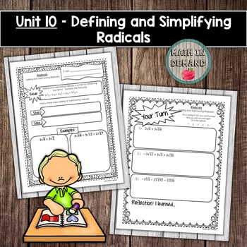 Preview of Algebra Interactive Notebook Unit 10 - Defining and Simplifying Radicals